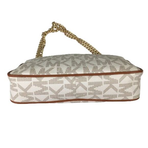 Michael Kors Hamilton Flap Vanilla Monogram Tan Leather Gold Chain Shoulder Bag - Picture 12 of 16